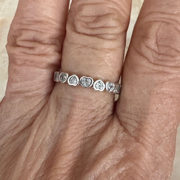 Pandora ALE 925 Sterling Silver Forever More Clear CZ Hearts Stacking Band Ring - Picture 5 of 7